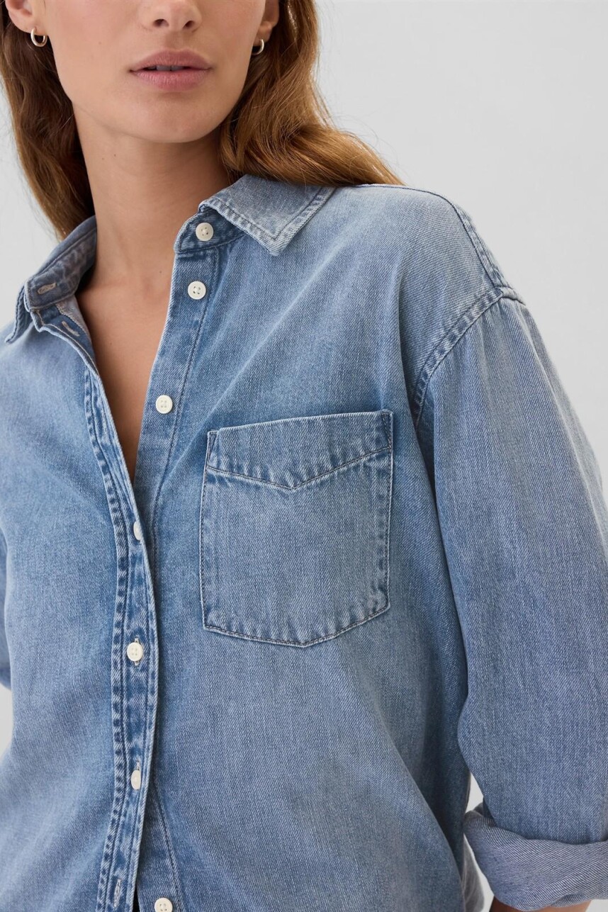 Camisa De Jean Big Mujer Medium Wash