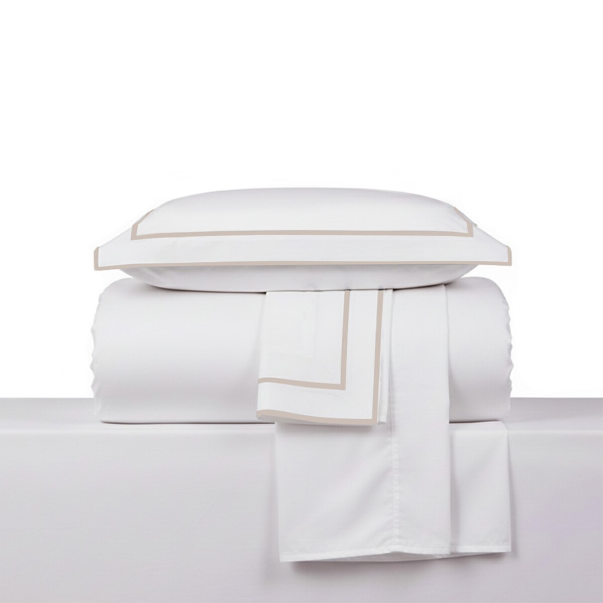 Juego de Sabana 1 Plaza Basic Color Block 200 Hilos - Pilar - Blanco/Beige 