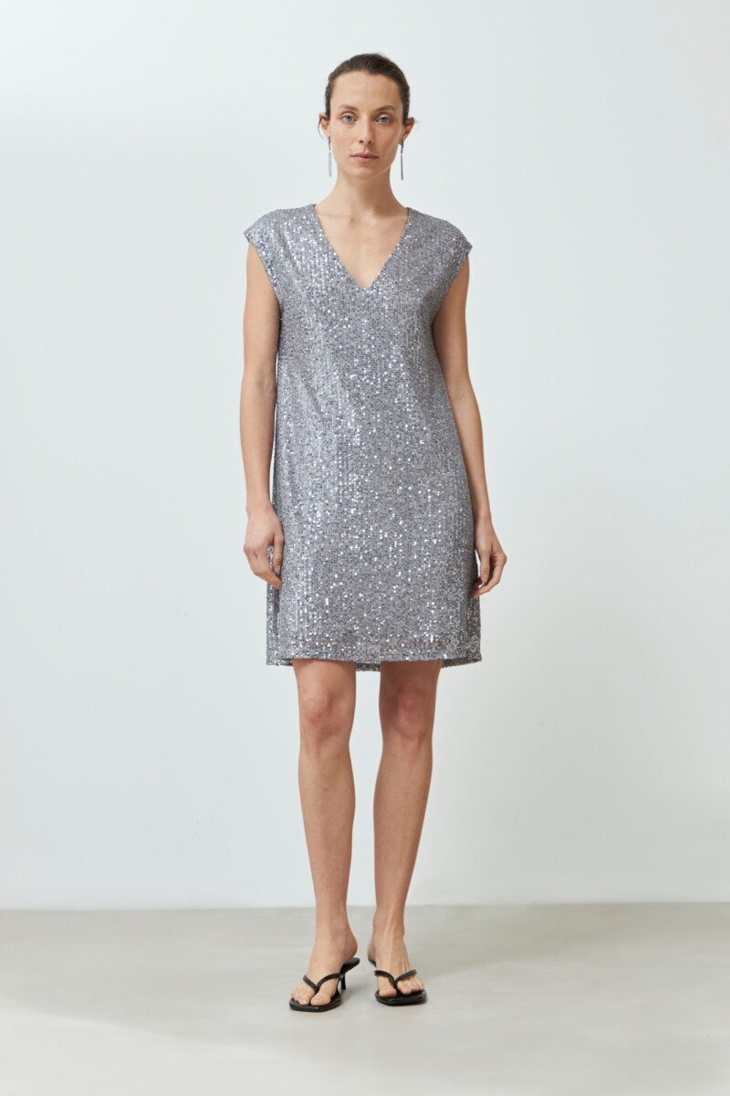 Vestido midi lentejuelas plateado
