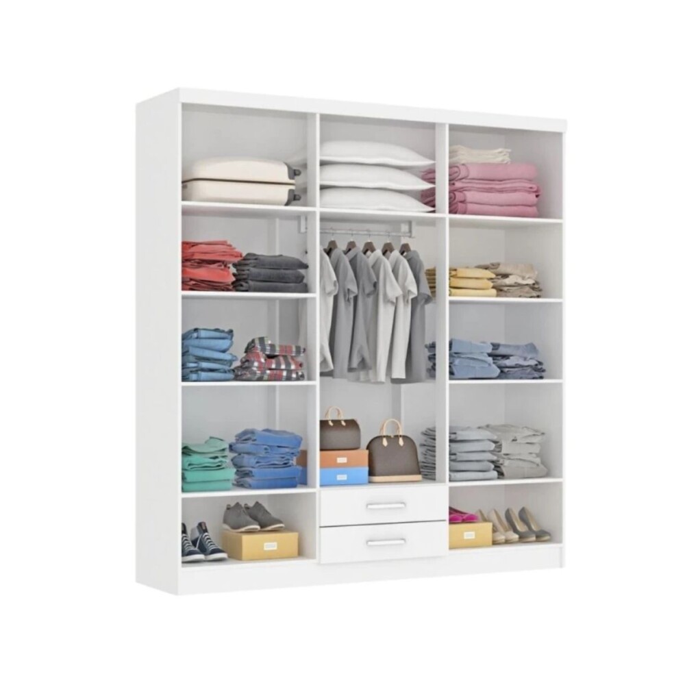 COMBO DORMITORIO - ROPERO PLUS 6 PUERTAS + RESPALDO CON 2 MESAS DE LUZ BLANCO