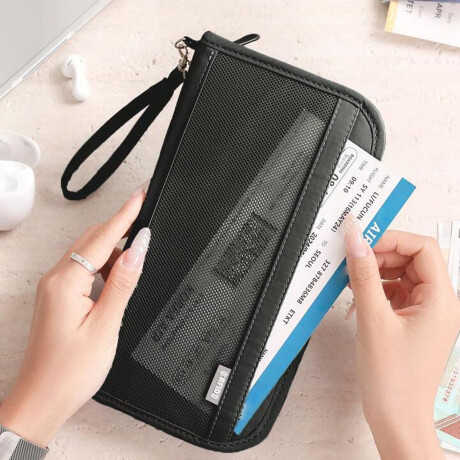 Portadocumentos para viaje con cierre 24x2x12cm Negro