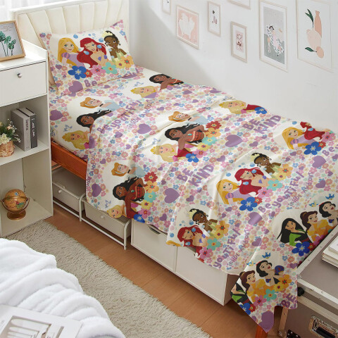 Juego Sábanas Infantil Princesas Disney 1 Plaza 100% Microfibra BLANCO