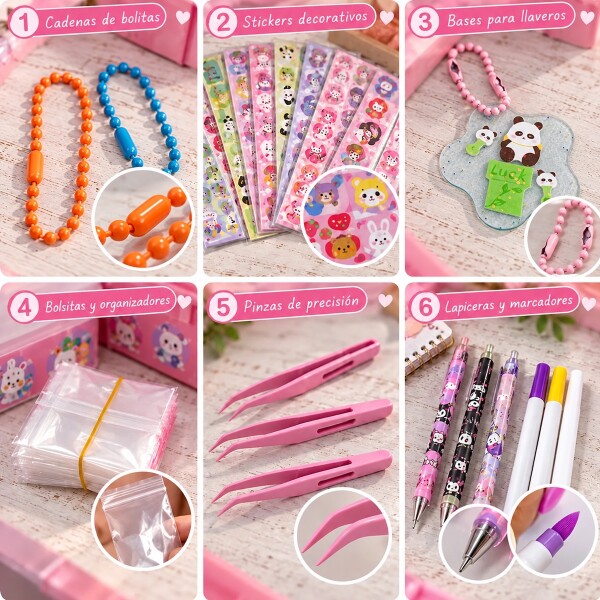 Set para hacer Llaveros Stickers Valija con 1200 Piezas Para Niñas Niños Infantil IMBACK Rosa Set para hacer Llaveros Stickers Valija con 1200 Piezas Para Niñas Niños Infantil IMBACK Rosa