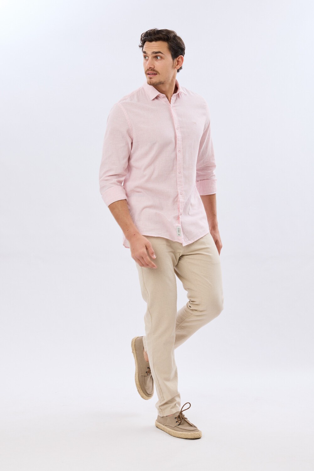 PANTALÓN DE LINO CON CINTURA ELASTIZADA Beige