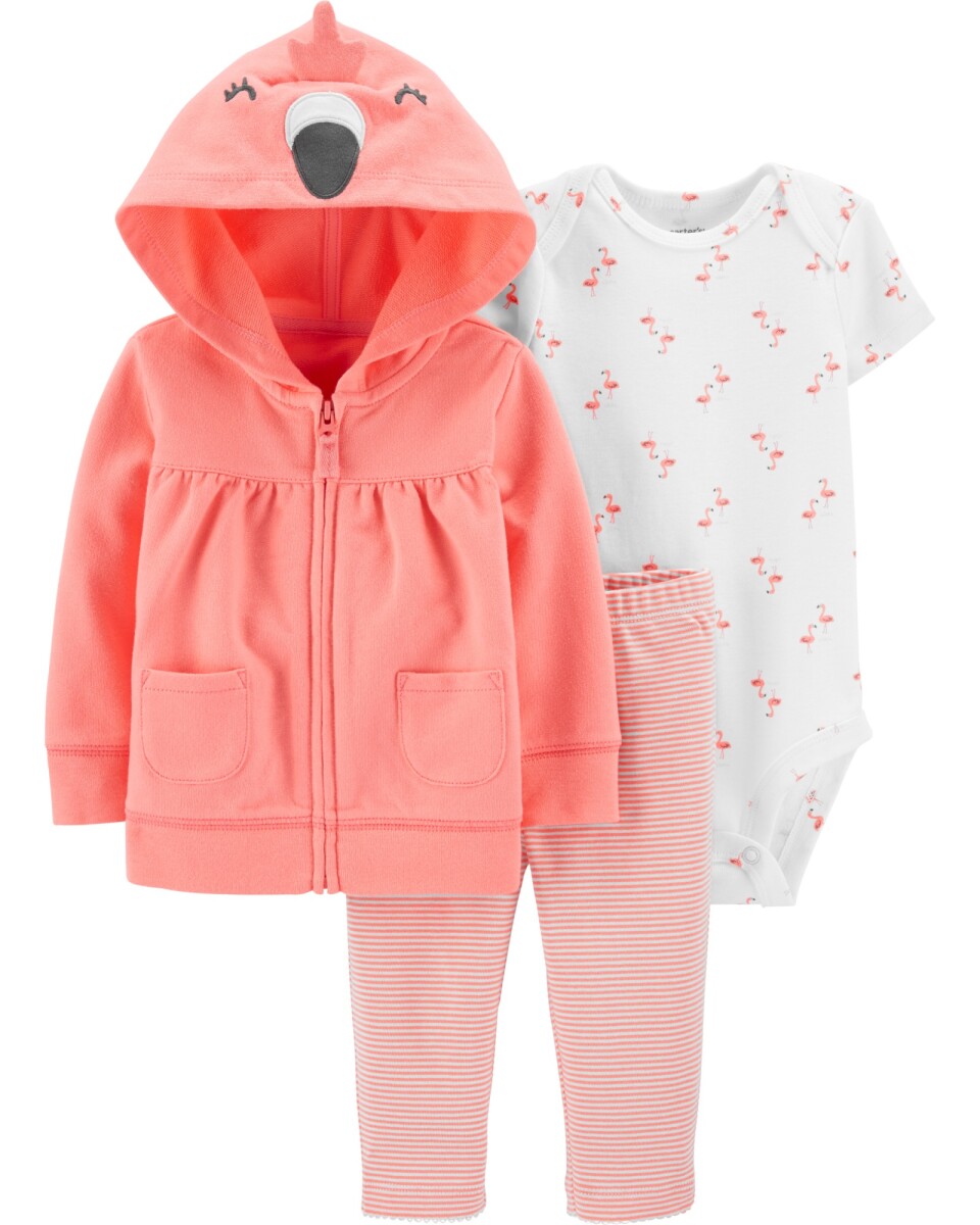 Set tres piezas de algodón, campera, pantalón y body, diseño flamengo 