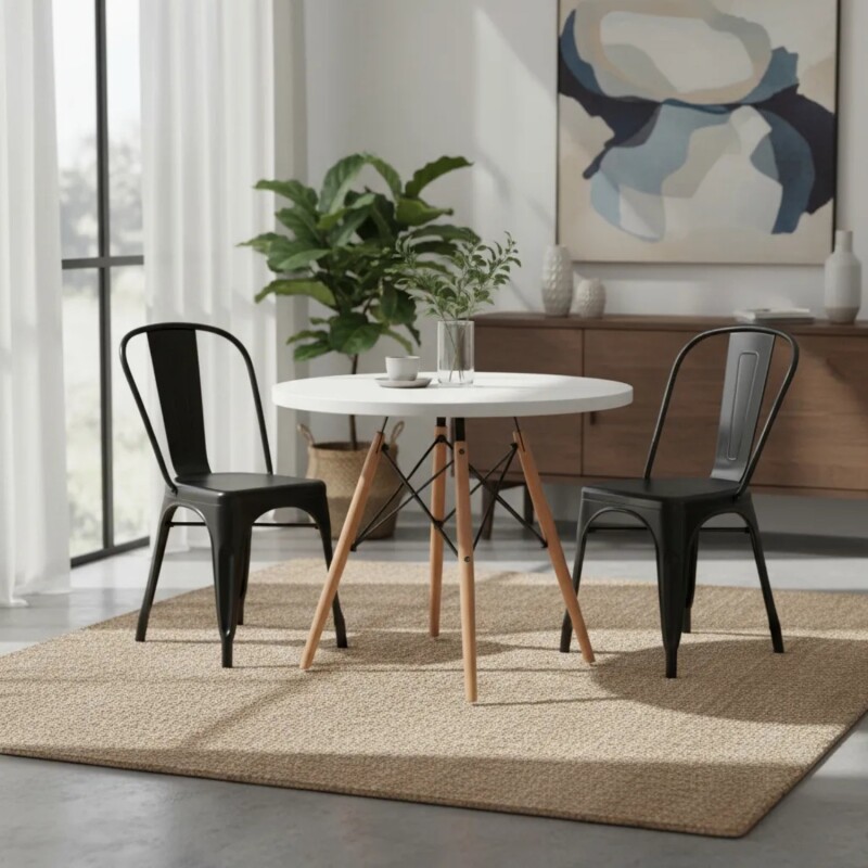 Juego de comedor Con Mesa Circular de 80cm + 2 Sillas Tolix Blanco