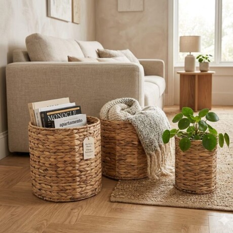 SET DE 3 CANASTOS MULTIUSO - EN RATAN SET DE 3 CANASTOS MULTIUSO - EN RATAN