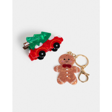 Set De Llavero Y Broche Navidad Combinacion Tricolor