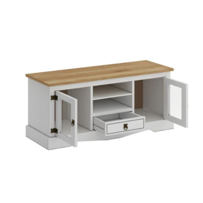 Rack 2 Puertas Vidrio 1 Cajón 1 Est. Línea Mexicana Blanco Rack 2 Puertas Vidrio 1 Cajón 1 Est. Línea Mexicana Blanco