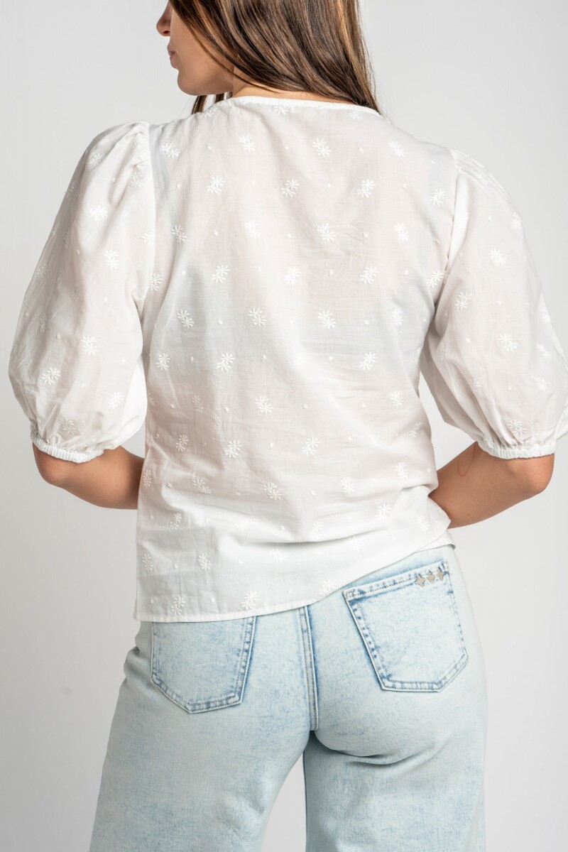 Blusa Bordada Frunces Nacar