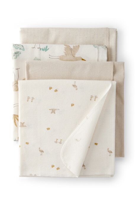 Pack cuatro mantas recibidoras de algodón, diseño cigüeñas Pack cuatro mantas recibidoras de algodón, diseño cigüeñas