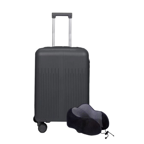 Set Valija Mediana Rigida + Almohadón Cervical Memoria Negro Gris Oscuro
