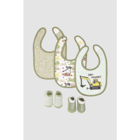 Pack baberos con medias camiones Verde claro