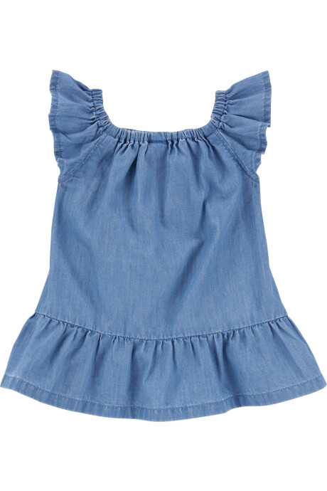 Vestido de chambray, con bordado floral. Talles 6-24M Sin color