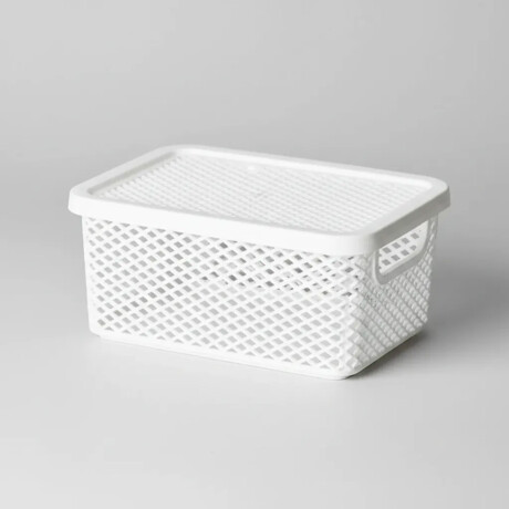 Caja Canasto Organizador con Tapa Línea Paramount 18x13x8Cm Blanco