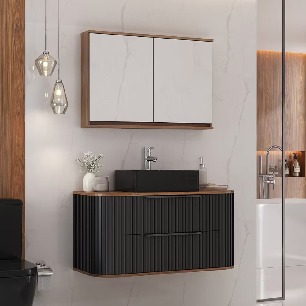 Mueble de baño Suspendido Alice Negro 100cm con Bacha de Loza Mueble De Baño Suspendido Alice Negro 100cm Con Bacha De Loza