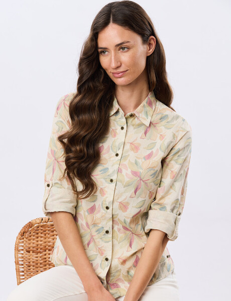 CAMISA DE LINO ESTAMPADA Coral