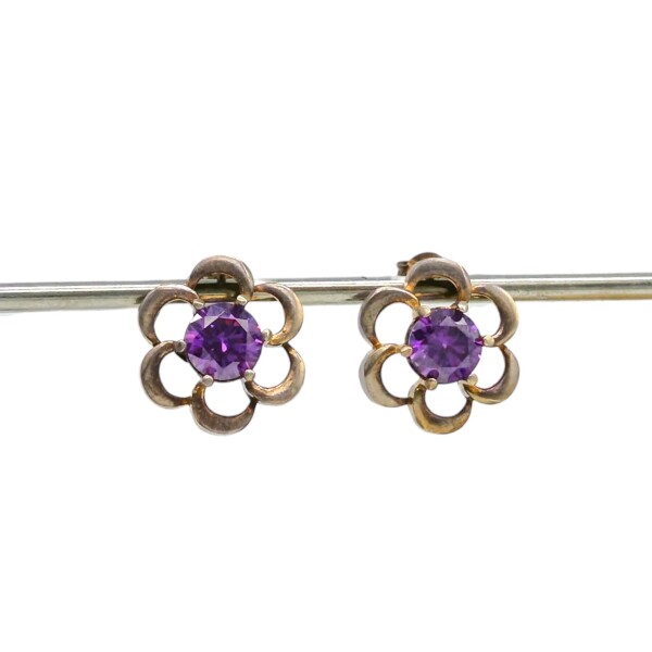 Caravana Flor Violeta - plata 925 - Zirconias- CA8432 conpiedra