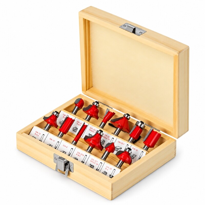 XCORT JUEGO DE FRESAS DE ENCASTRE PARA ROUTER ¼ - 6.35MM 12 PIEZAS Xcort Juego De Fresas De Encastre Para Router ¼ - 6.35mm 12 Piezas