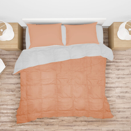 Set Invierno Acolchado Plumas 2 Plazas + Manta Frazada Polar Salmón/blanco