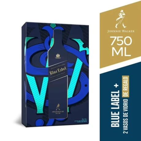 JOHNNIE WALKER BLUE LABEL 750ML + 2 VASOS 001