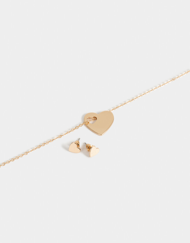 Bijouterie Set Con corazón Set De Collar Y Aros Pasantes Corazones - Dorado