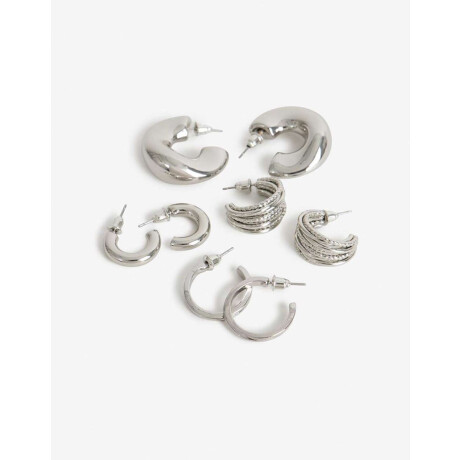Aros Argolla Set Metal Plateado Rodio
