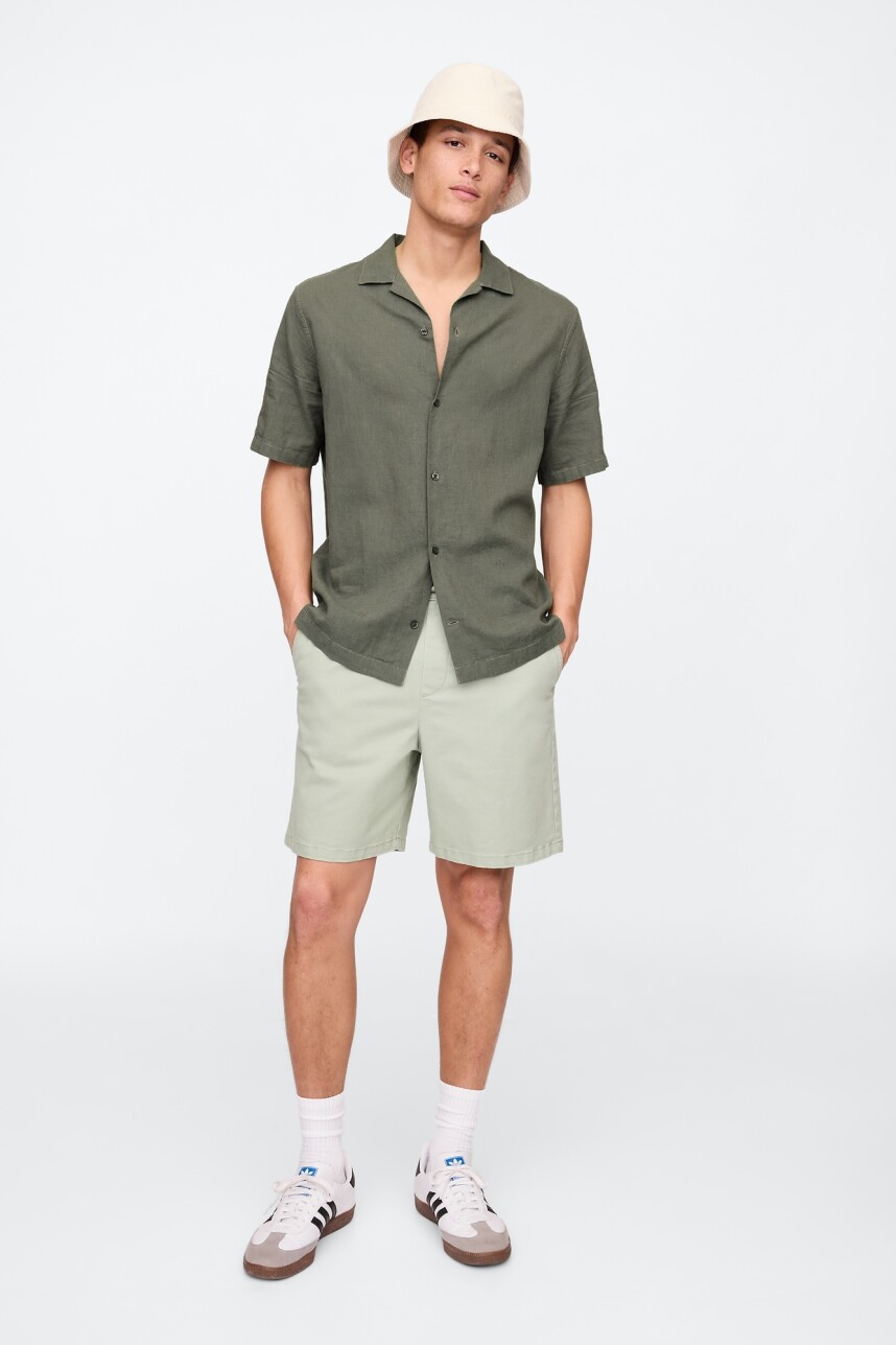 Camisa De Lino Manga Corta Hombre Mesculen Green