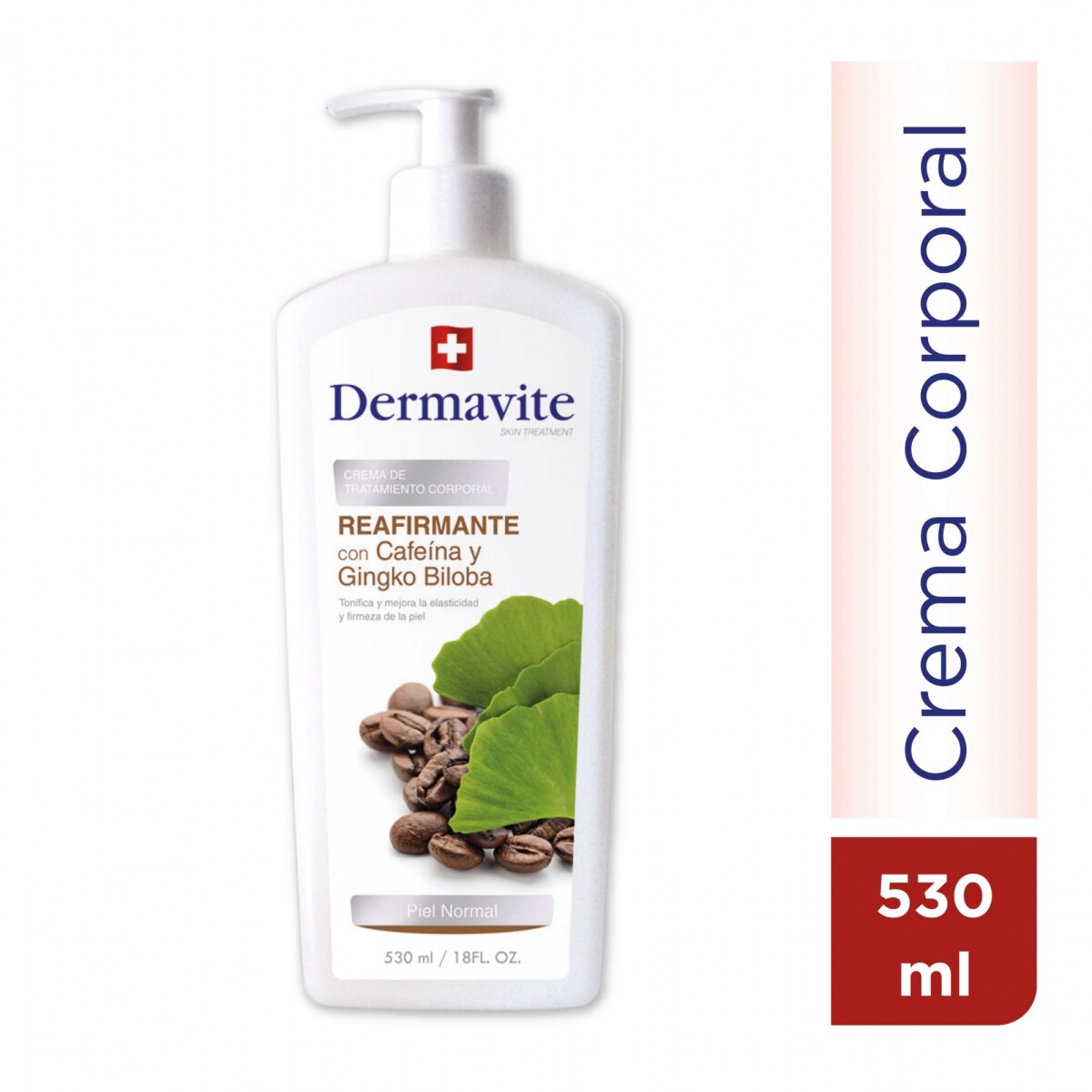 Dermavite Crema Corporal Reafirmante con Cafeína y Ginkgo Biloba + Rodillo Masajeador 530ml | Tonificación y Suavidad Efectiva