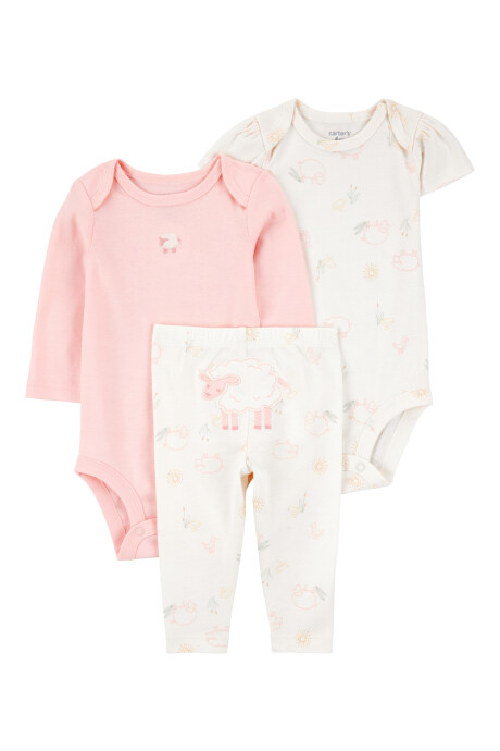 Set tres piezas de algodón, pantalón y dos bodies, diseño ovejas Sin color