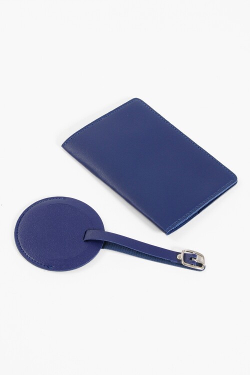 Set de funda para pasaporte y tag de valija circular azul