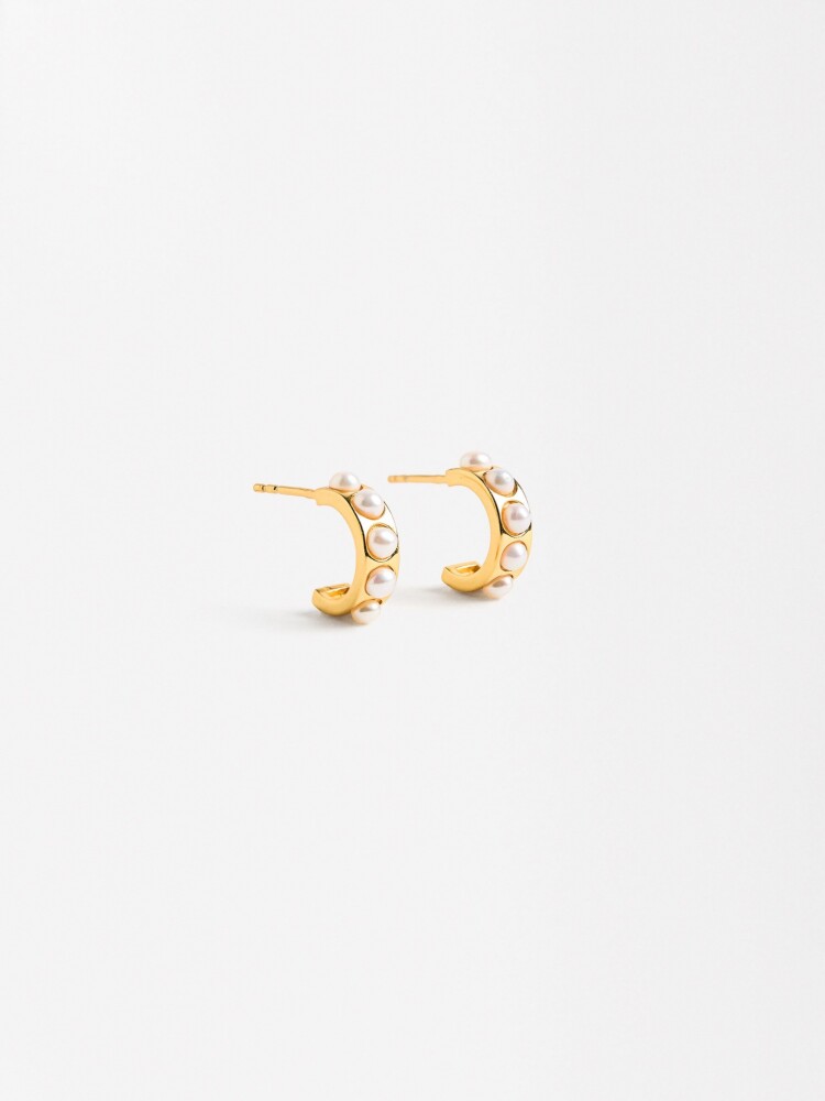 Pendientes Cortos Con Perlas - Plata De Ley 925 dorado
