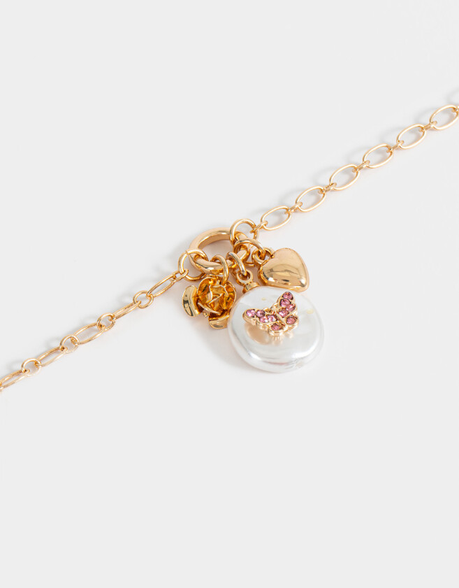 Collares Cortos Con perlas Collar Corto Con Perla Con Strass - Dorado