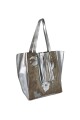 Tote Bag de cuero con pelo Plateado