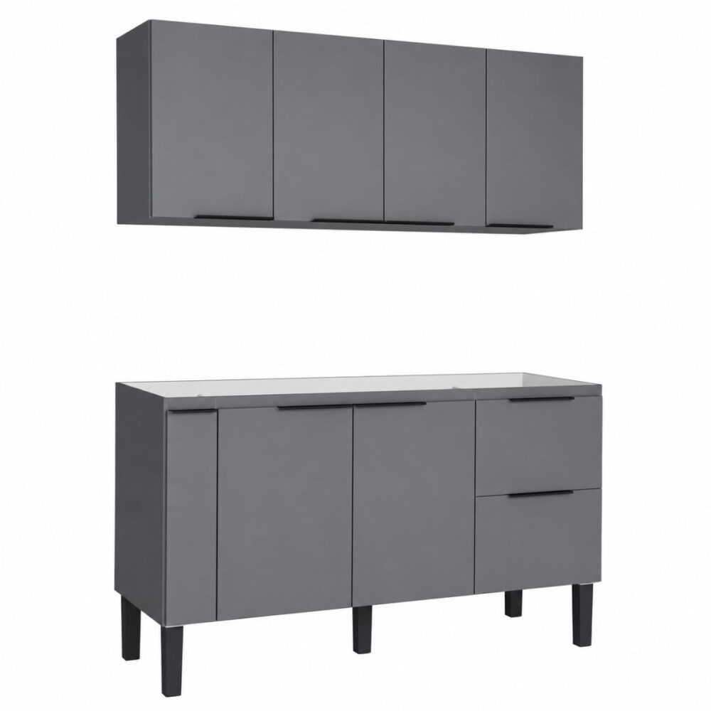 Mueble de cocina bajo mesada gris y aéreo 150 cm Cisne Mueble De Cocina Bajo Mesada Gris Y Aéreo 150 Cm Cisne
