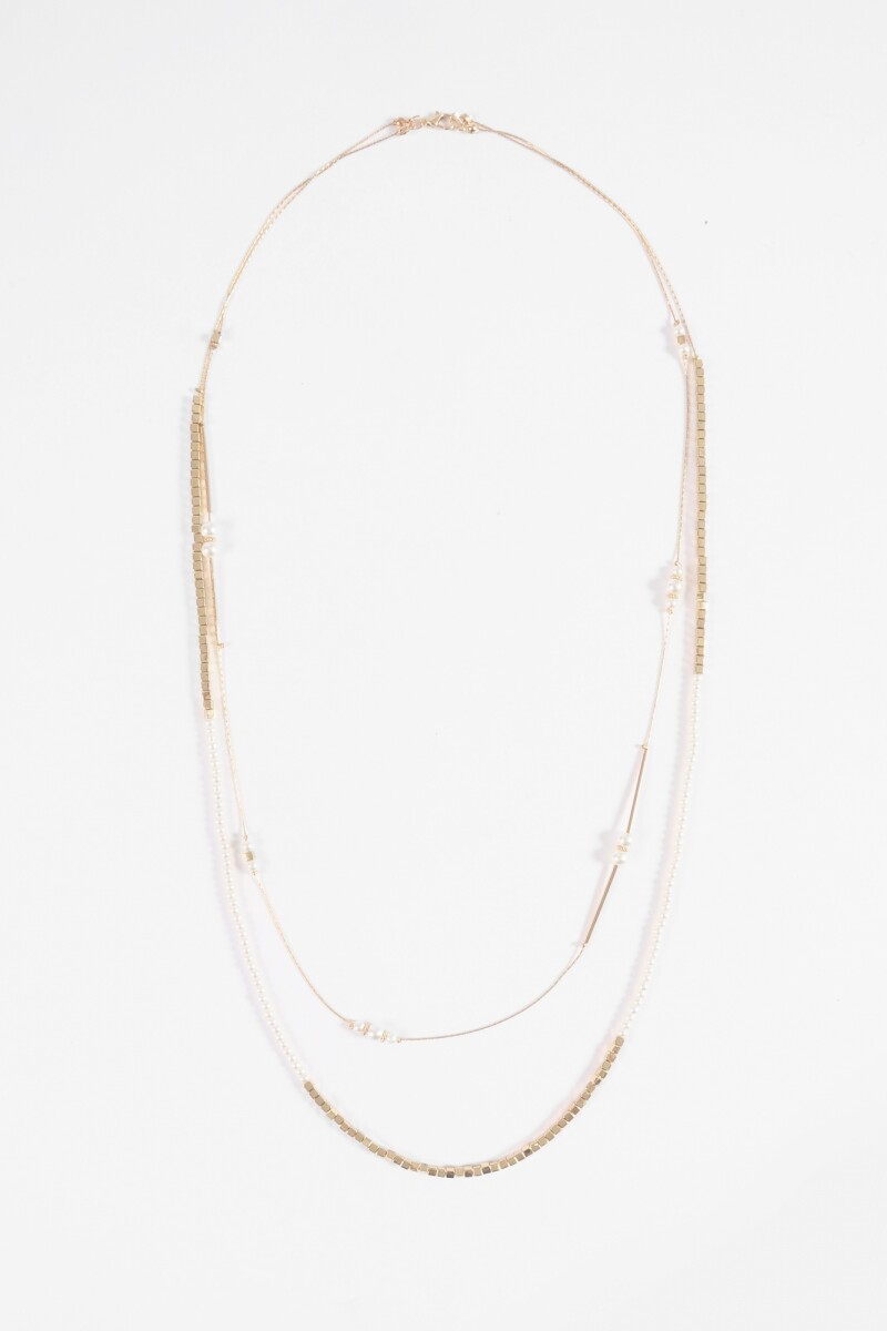 Collar largo doble perlas dorado