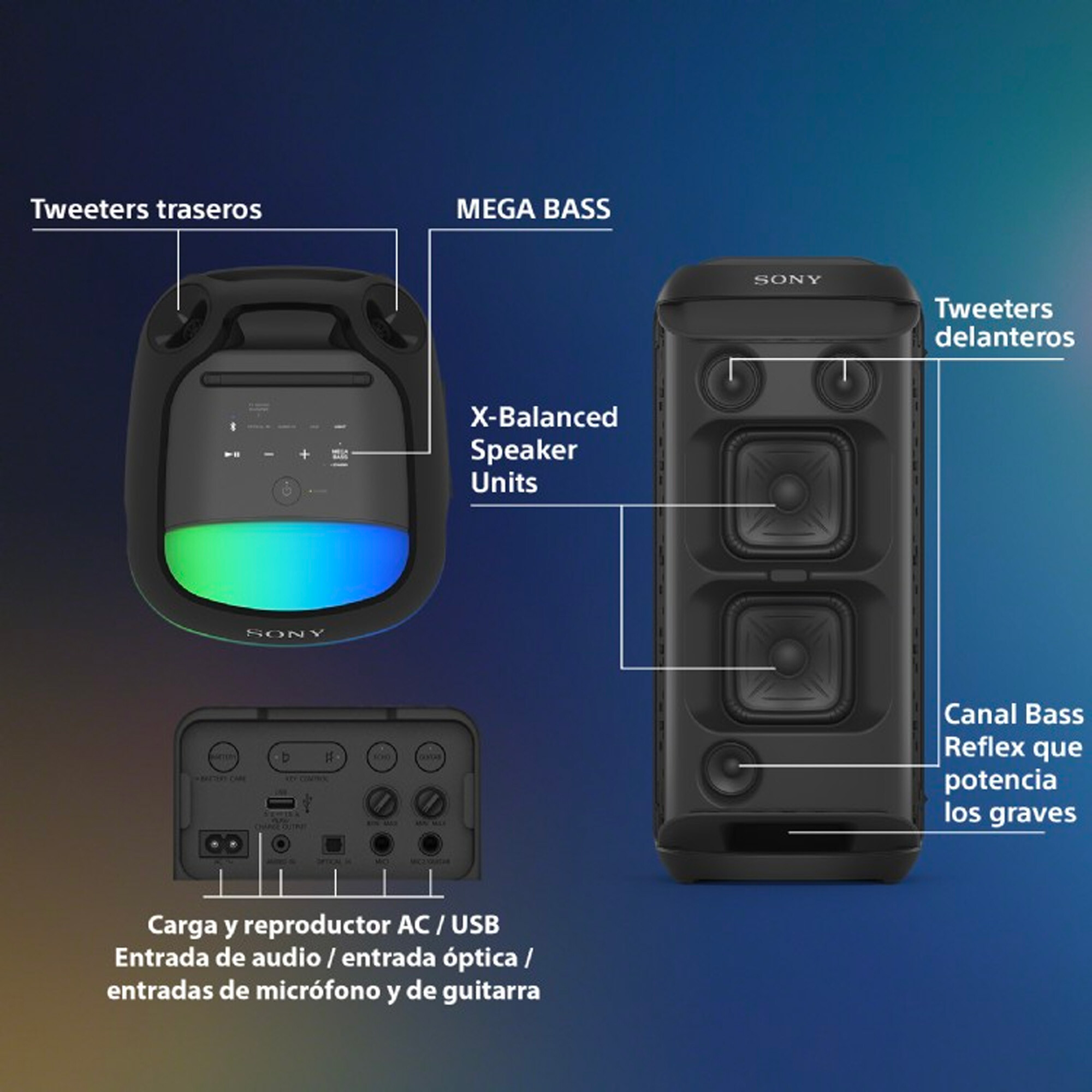 Sony SRS-XV800 Bocina Bluetooth portátil de la serie X de