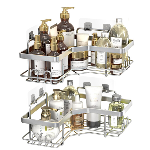 Set X2 Estantes Esquinero Organizador Baño Ducha Y Adhesivos Linea Premium Imback Color Plateado Set X2 Estantes Esquinero Organizador Baño Ducha Y Adhesivos Linea Premium Imback Color Plateado