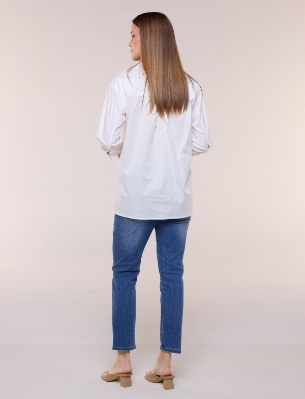 Camisa Larga Con Mangas Tres Cuartos BLANCO