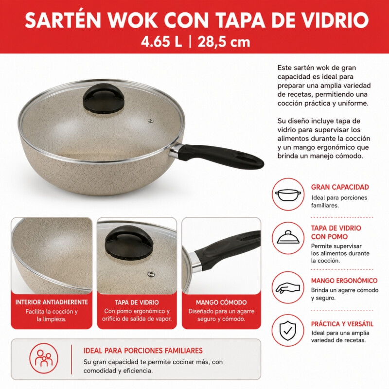 Sartén Wok 4.65 lt 28 cm BEIGE