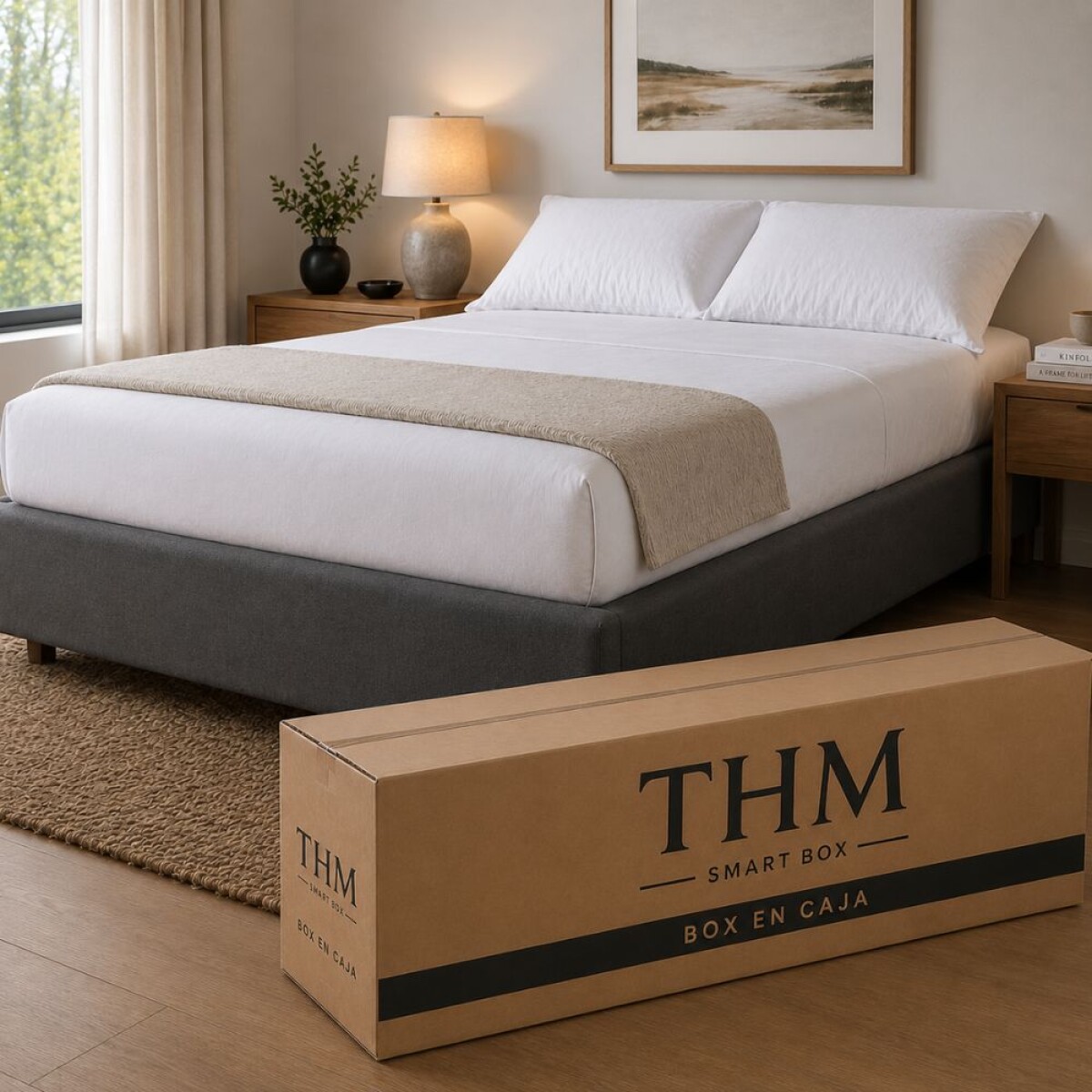 Cama SmartBox HAMPTONS Plaza Y Media 110x190 cm - Gris 