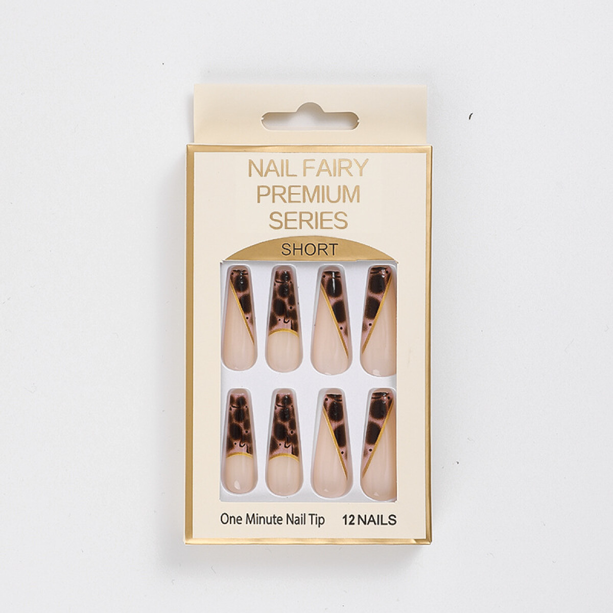 Set De Uñas Postizas Cora Punta Ballerina - Animal Print Nude 
