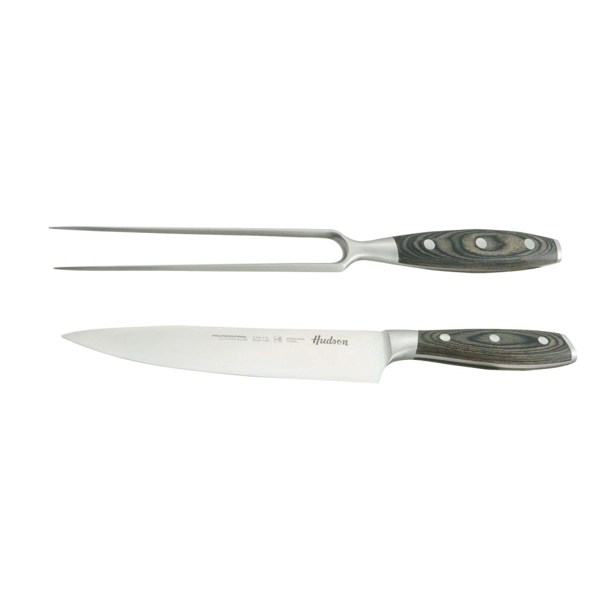 SET PARRILLA CUCHILLO/TENEDOR - ACERO-Y-MADERA GRIS BBQ01 