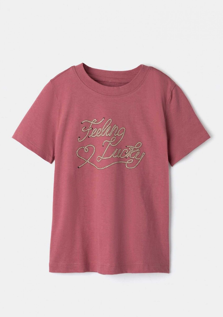 CAMISETA BÁSICA INFANTIL CON ESTAMPA - ROSADO 