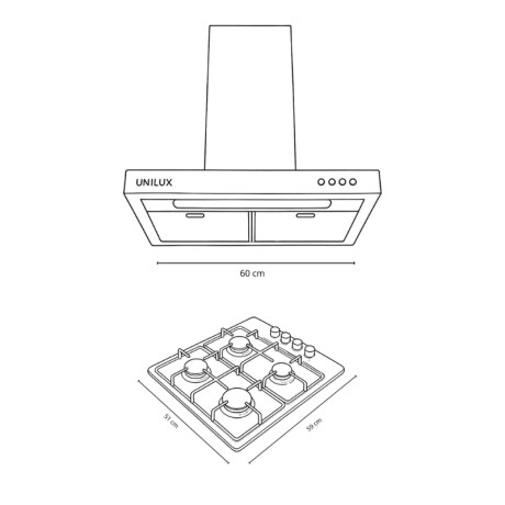 Pack Campana Ventor Acero Inoxidable 60cm Pack De Campana Extractora Ventor 60CM + Anafe A Gas Vulcano Quad 4 Negro
