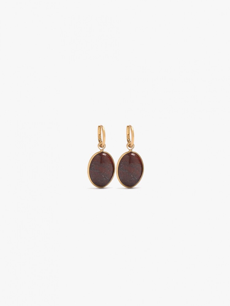 Aros Con Colgante Ovalado De Piedra burdeos