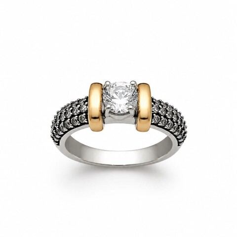 Anillo con zirconias plata y oro Anillo con zirconias plata y oro