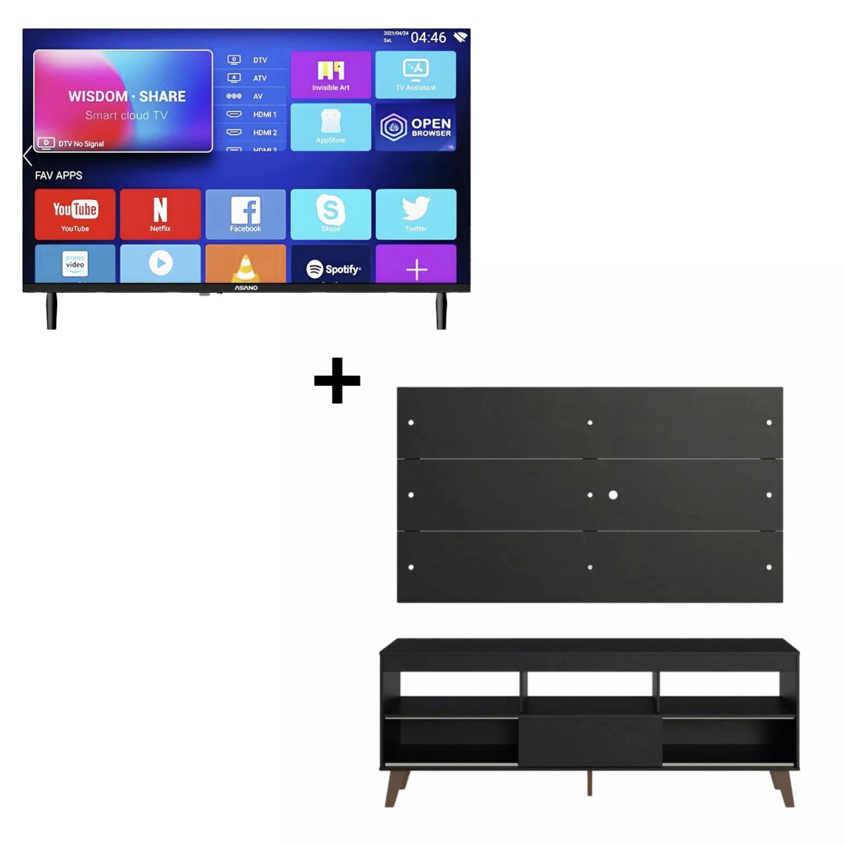 Rack con Panel para TV + TV Asano 43" Smart FHD 