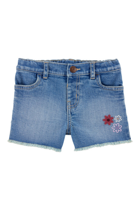 Short jean con bordado floral Sin color