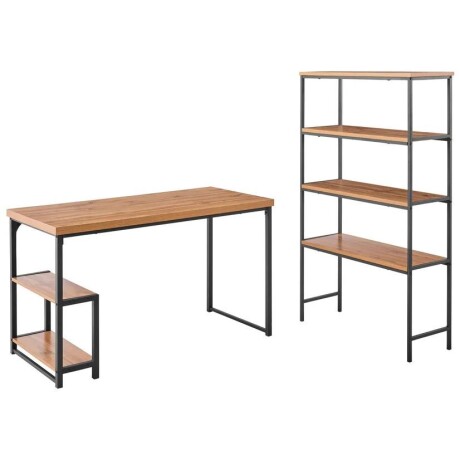 Set de escritorio y estantería Kanawa de MDF y acero café Set de escritorio y estantería Kanawa de MDF y acero café